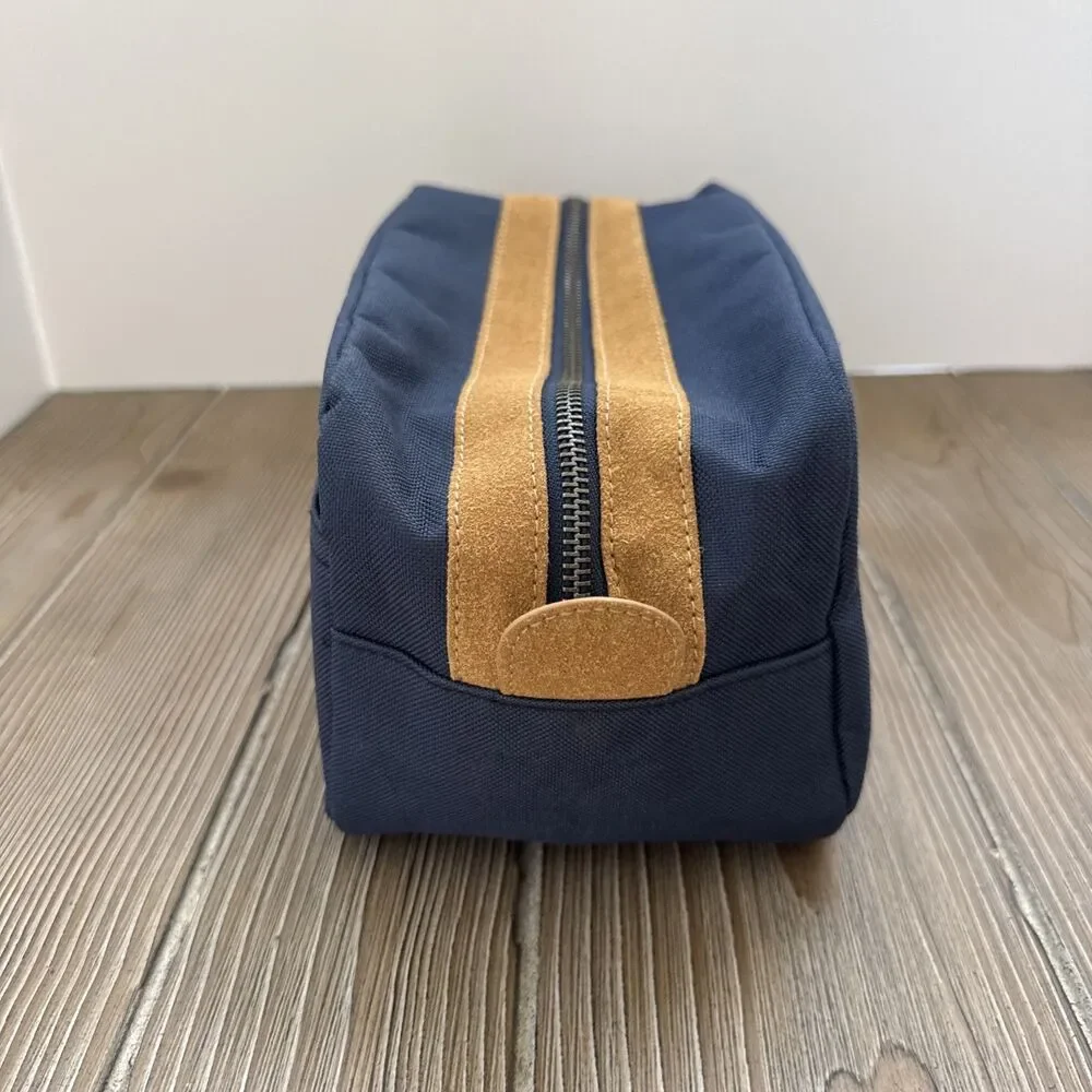 Men’s Navy Canvas Tan Suede Dopp Toiletry Kit Bag